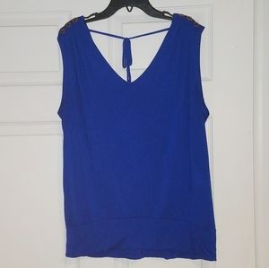 Beautiful Cobalt Blue Sleeveless V-neck Top, XL